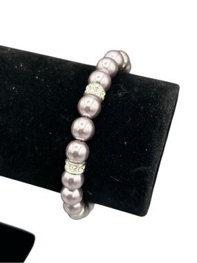 Napier Silver Tone Faux Pearl Bracelet Rhinestone Spacer Classic